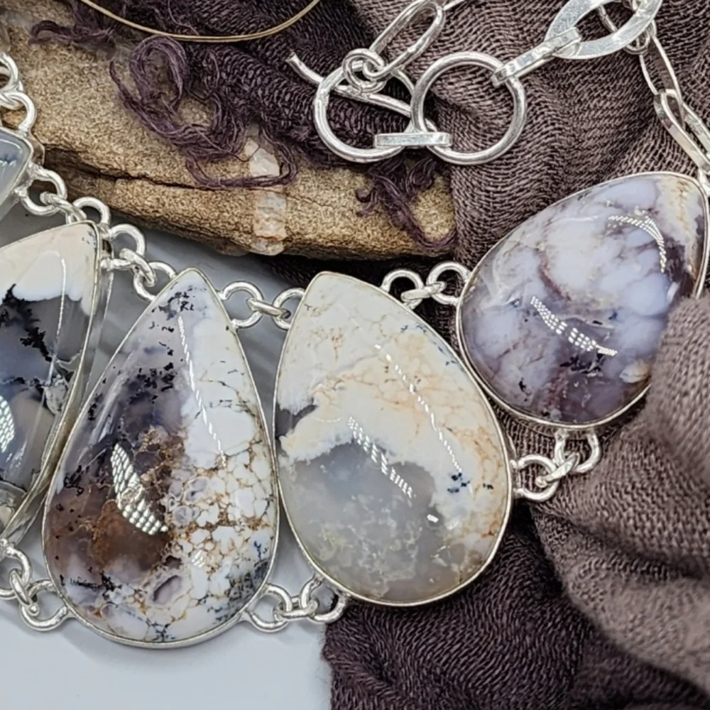 Genuine Stone DOLOMITE Crystals SILVER 925 Heavy Chain Necklace Unique Jewelry